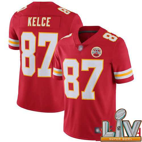Super Bowl LV 2021 Youth Kansas City Chiefs 87 Kelce Travis Red Team Color Vapor Untouchable Limited Player Football Nike NFL Jersey